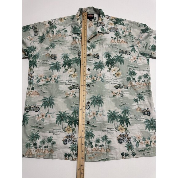 Vintage Harley Davidson Hawaiian Shirt Mens Large Green Honolulu Motorcycle - Picture 10 of 11